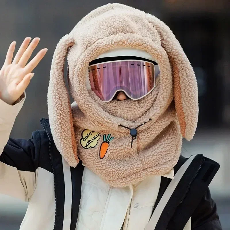 Winter Warm Ski Helmet Cover Comfortable Soft Fleece Skiing Head Warmer Cartoon Cute Rabbit Ear Decorative Helmet Cover Hat 3