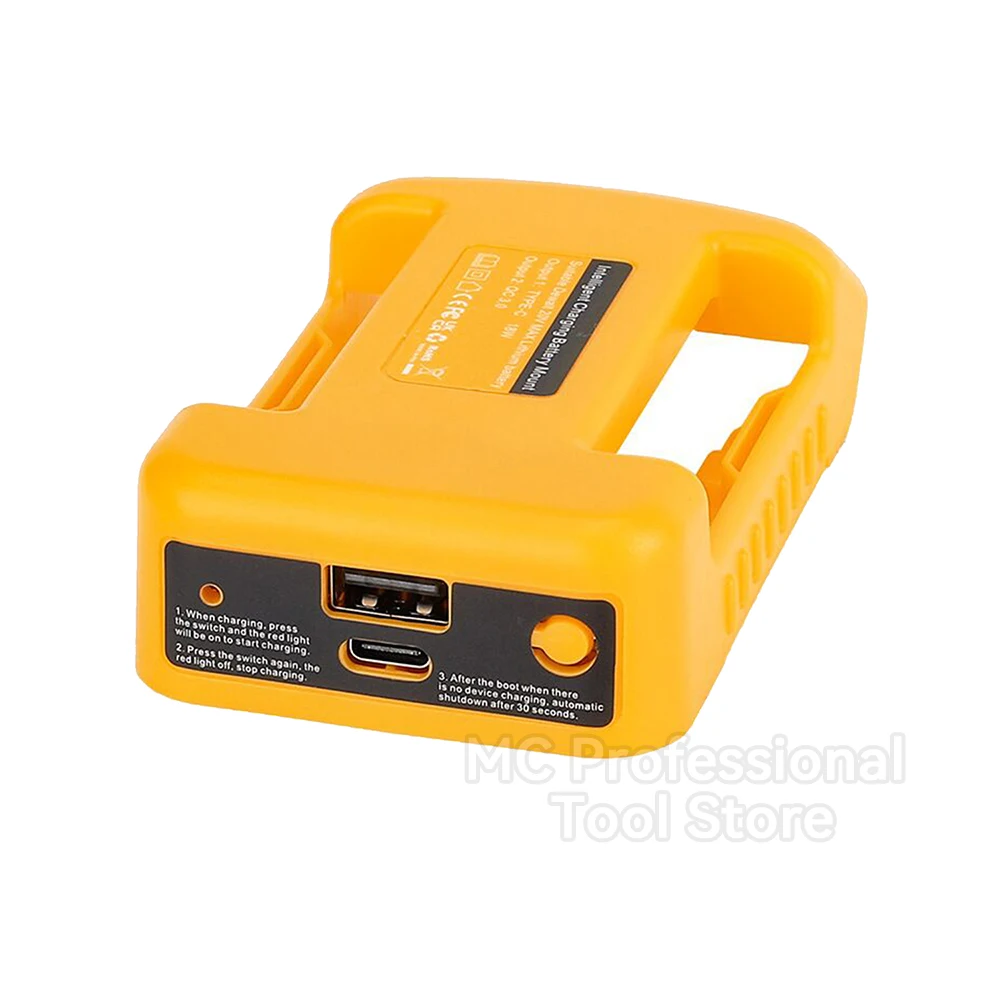 Dewalt 18V 20V 리튬 배터리 용 USB 충전기 어댑터 휴대용 Type-C 포트 고속 충전 배터리 보관함 홀더 케이스
