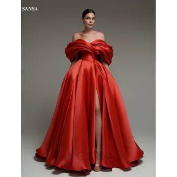 Sansa Customized Red One Shoulder Side Slit Prom Dresses A-line فساتين للمناسبات الخاصة Floor-Length Satin vestidos de festa