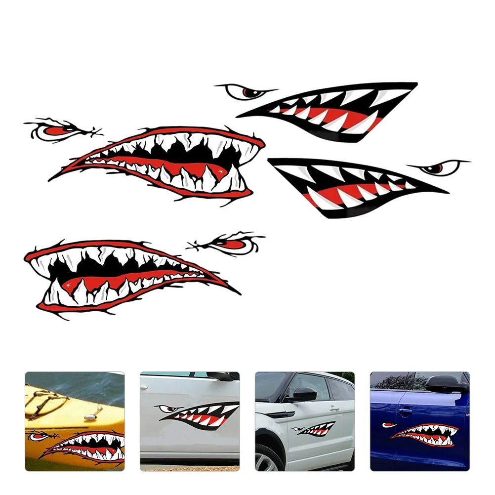 

2 Pairs Waterproof Shark Mouth Stickers Boat Decals Car Sticker for Boat