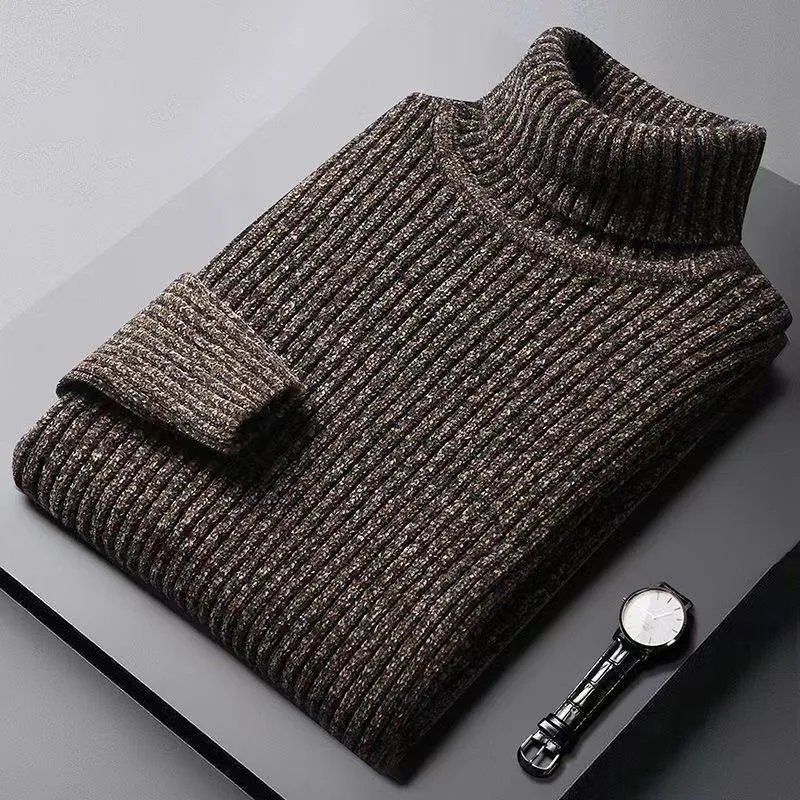 Trend Fashion Autumn Winter Sweaters Men Solid Turtleneck Mink Cashmere Thicken Smart Casual Long Sleeve Pullovers Knitted Tops 4