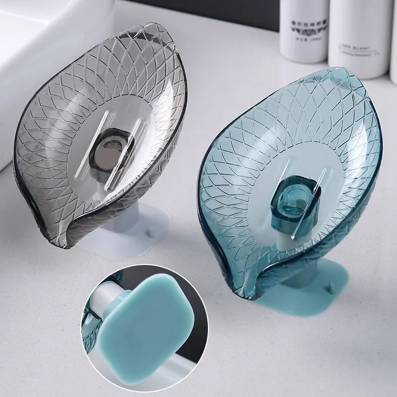 Soap Holder 1pcs Drain Soap Holder Leaf Shape Soap Box Suction Cup Tray Drying Rack for Shower Sponge Container Kitchen Bathroom Accessories