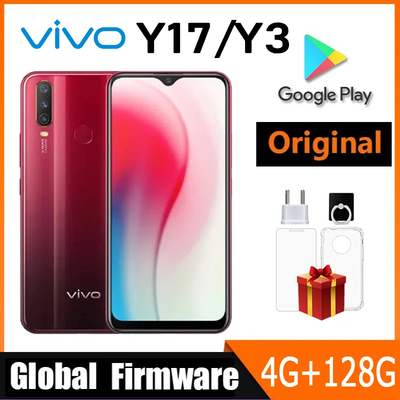 Б/у смартфон Vivo Y17/Y3 4G, глобальная версия, Android MT6765, 6,35 дюйма, полноэкранный задний биометрический фототелефон