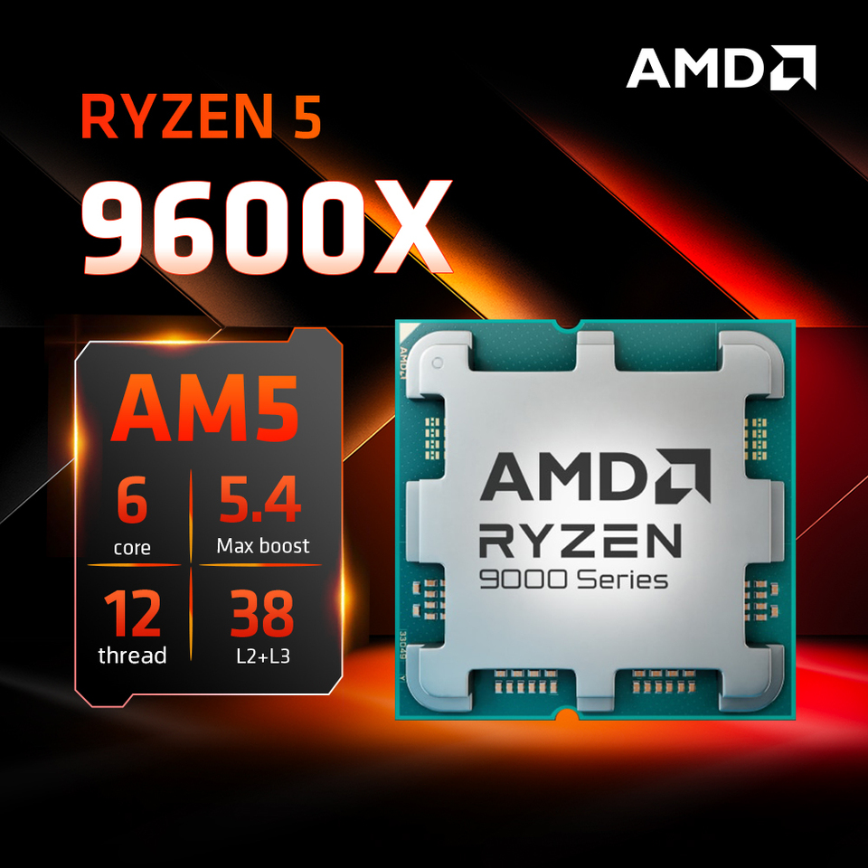 AMD Ryzen 5 9600X Processor 5.4GHz 6-Core 12-Thread 38MB Game Cache 4NM TDP 65W Socket AM5 Gaming CPU Zen 5 Integrated Graphics