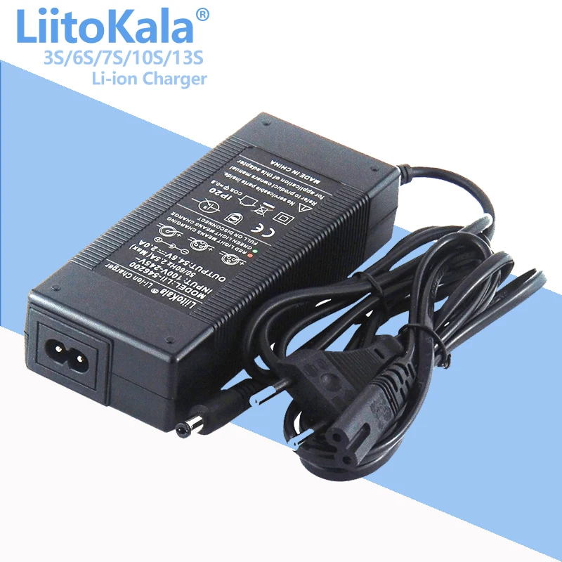 Battery Charger Adapter LiitoKala 12V-48V 2A/5A 18650 Lithium Battery Charger 12.6V-54.6V DC 5.5*2.1mm