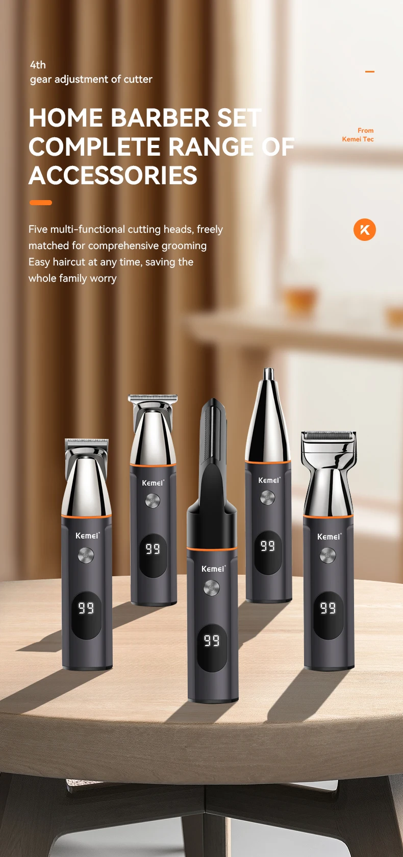 Kemei KM-5857 5 in 1 Professional Hair Trimmer description image 3