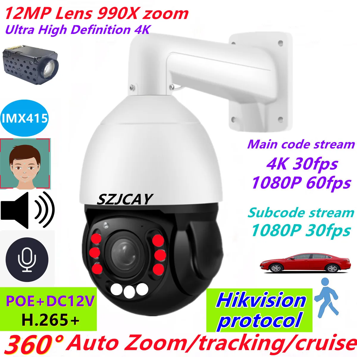 12MP 4K PTZ POE Zoom IP Camera Hikvision Protocol Outdoor Color Automatic Tracking Video Security High Speed Dome PTZ Camera 12mp 4k 990x zoom wifi ip camera 4g sim card outdoor color automatic tracking video security high speed dome ptz 8mp poe camera