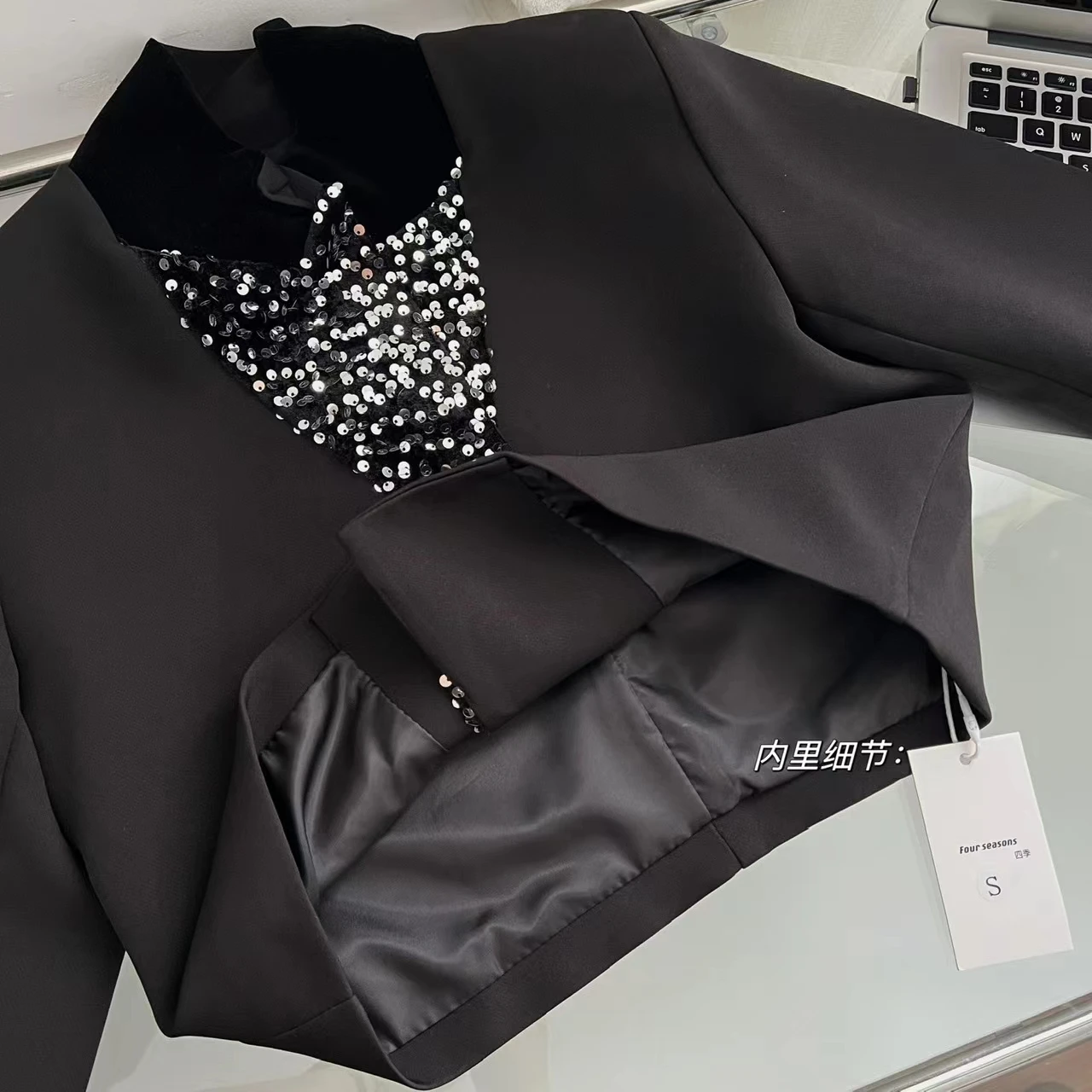 High Quality Fashion 2023 Blazer For Women Short Suit Sequins Slim New Party Club Summer