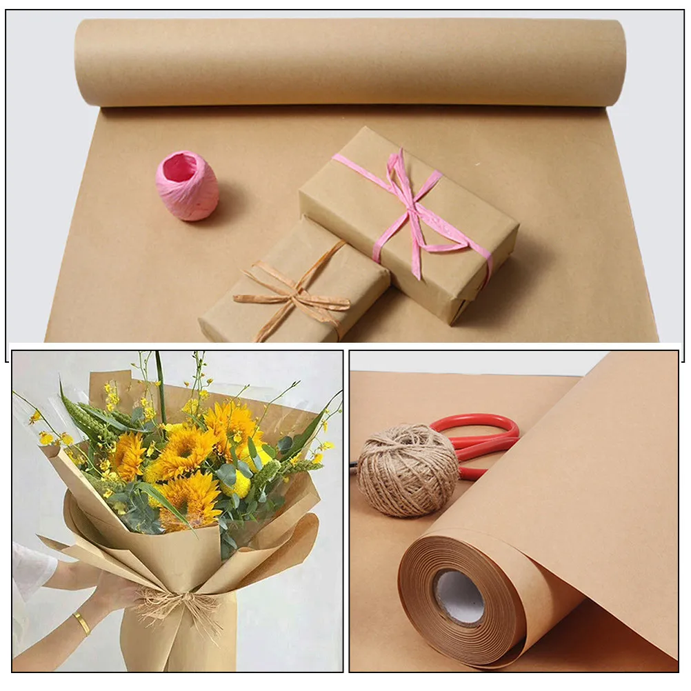 2 롤 크래프트 종이 롤 선물 상자 용 프리미엄 갈색 포장지 꽃 차 DIY 공예 포장 배송 장식