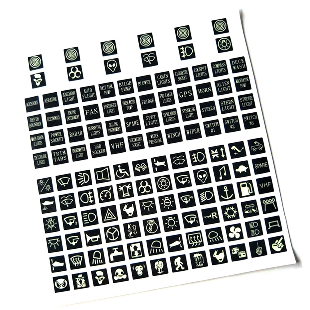Etichette decalcomania interruttore adesivi adesivi in vinile PVC luminoso Decor per interruttori del veicolo 132 pz/set adesivi pulsante nero