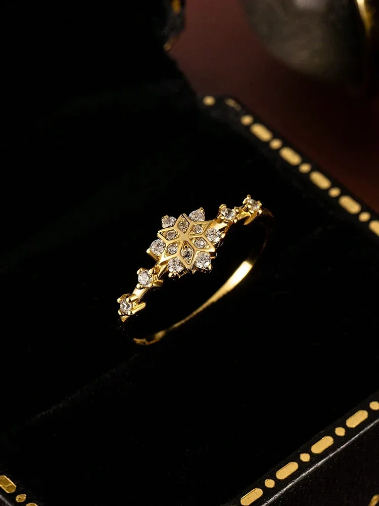 Schlichter Zirkon-Schneeflockenring aus 925er-Sterlingsilber für Damen, Verlobung, Hochzeit, luxuriöser, hochwertiger edler Schmuck – Detail 8