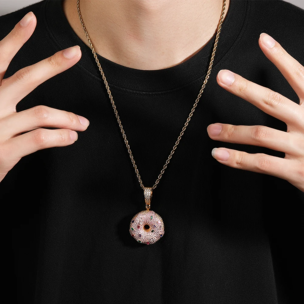 THE BLING KING Pink Icy Donut Pendant Necklace For Women