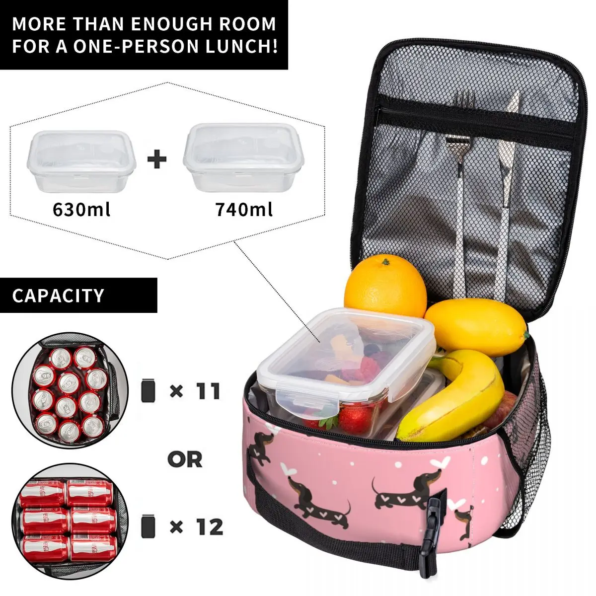 Custom Sausage Dog Lunch Bag Women Warm Cooler Insulated Lunch Box for Adult Office