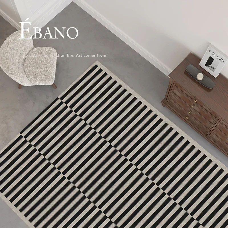 Living Room Carpet Classic Retro Black White Striped Thickened Soft Plaid Bedroom Rug Dirty-resistant Easy-care