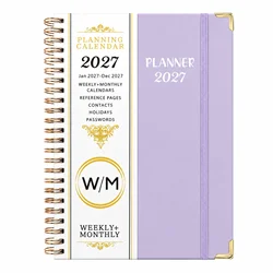 2027 Weekly & Monthly Planner Notebook with Spiral Binding and Monthly Tabs (PURPLE)