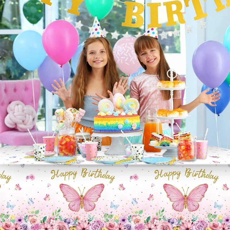 Butterfly Birthday Party Waterproof Tablecloth Spring Summer Outdoor Butterfly Party Table Decor Girl Happy Birthday Party Decor 3