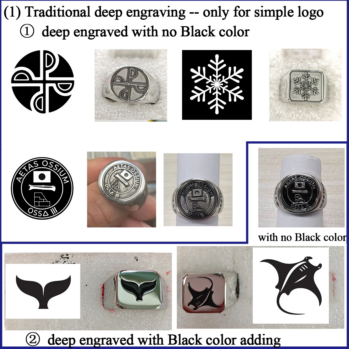 U7 Custom Stainless Steel Round Square Rings for Man Relief Deep Engrave Black White Vector Design Logo Brand Rings Jewelry Gift