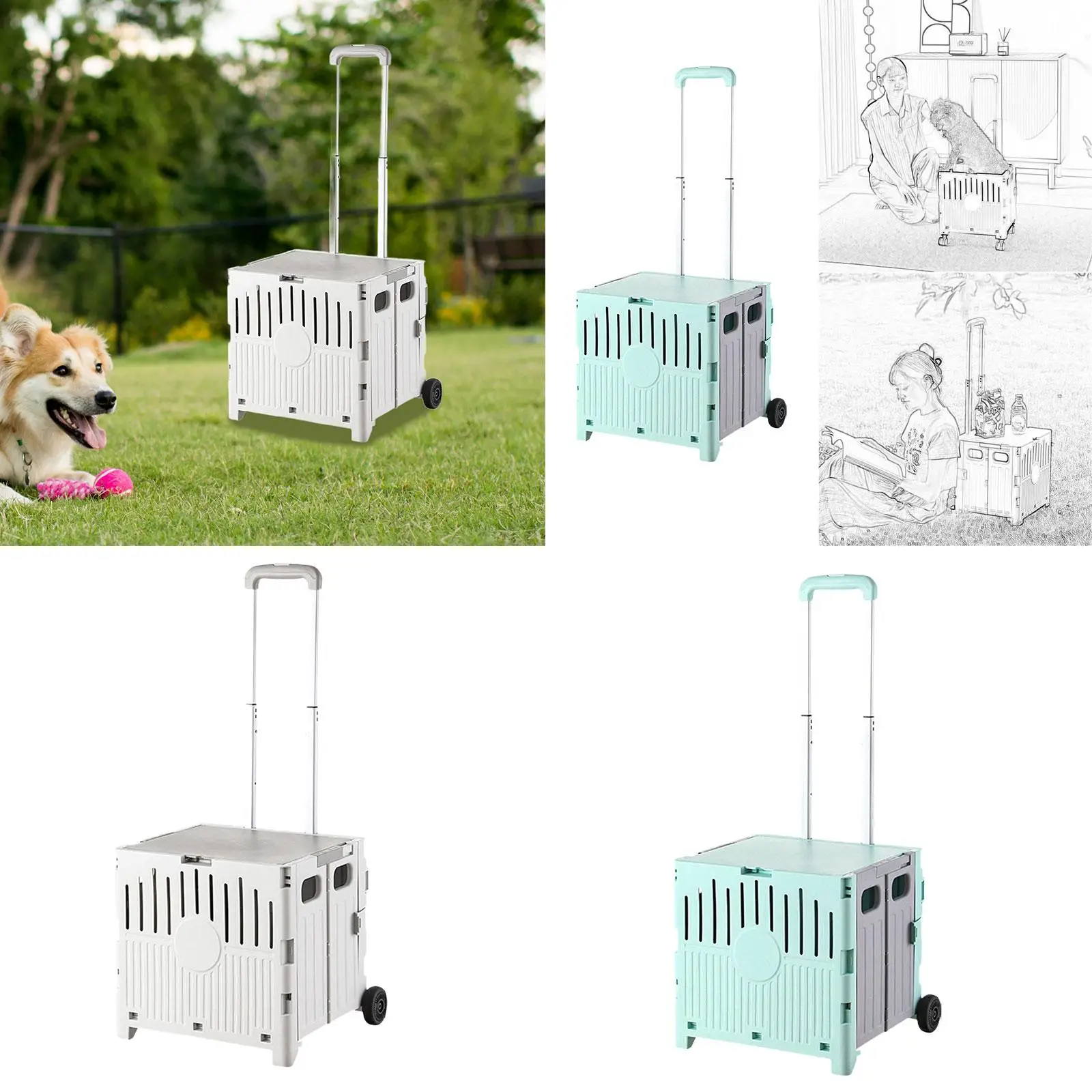 Folding Shopping Cart Shopping Trolley Wheel Box Large Capacity Lightweight Foldable Utility Cart Hand Truck for Outdoor Home