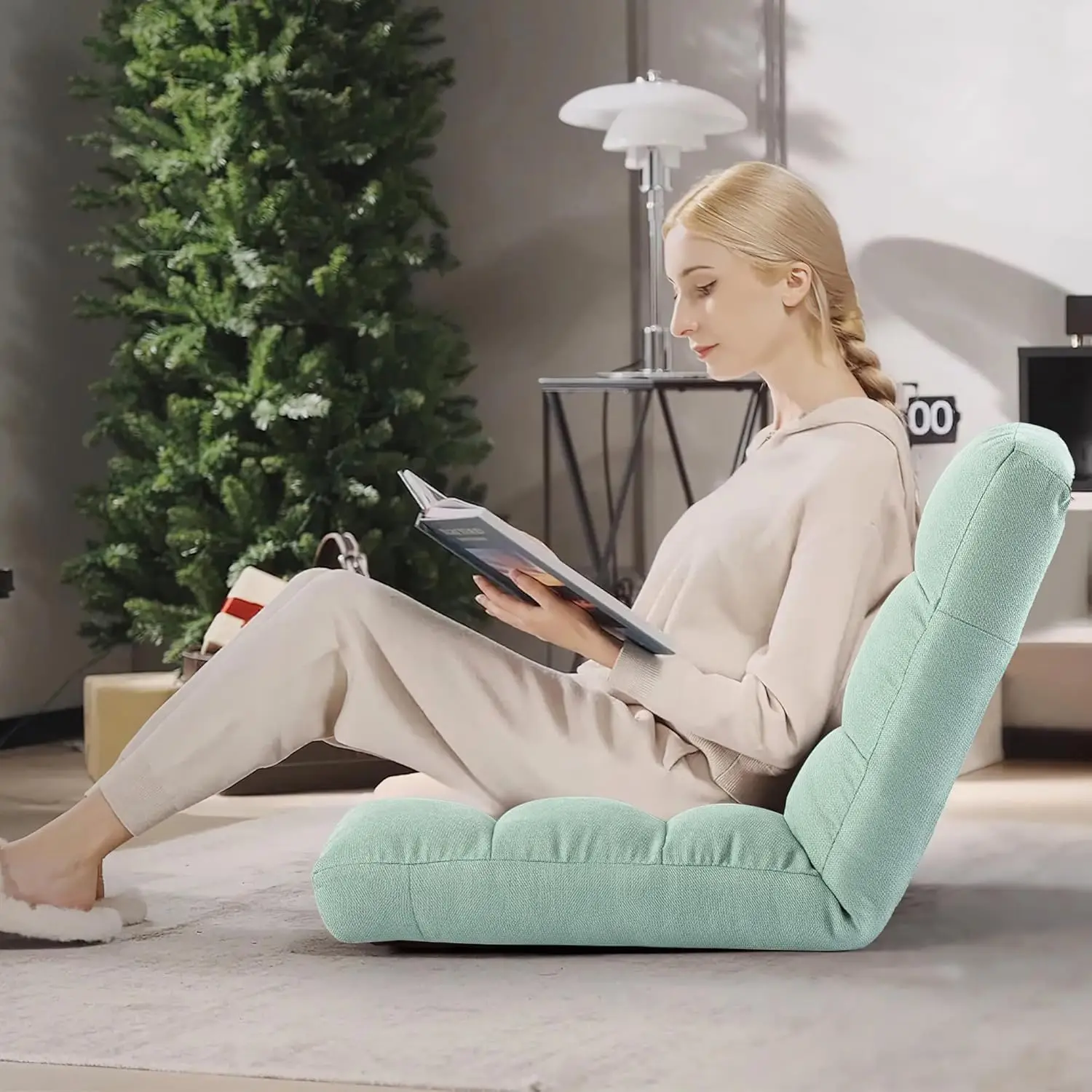 Floor Chair with Back Support Folding Chair with 6 Adjustable Position, Padded Sleeper Bed, Floor Gaming Chair