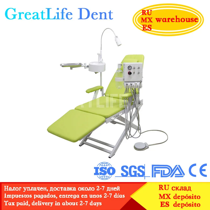 GreatLife Dent Cheap Dental Unit Dental Chair Complete Set Dental Folding Chair Sale with Led Lamp and Portable Turbine Unit