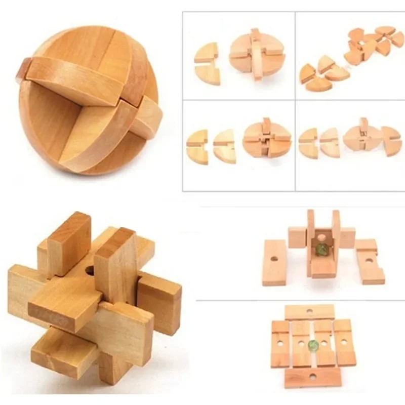 Bamboo Kong Ming Lock Kids Puzzle Toys Kong Ming Ball 3D Disassembly Toy Luban Lock Space Logic Training Loop-solving Props Gift 4