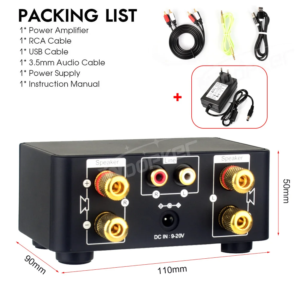 Digital Bluetooth Power Amplifier 50Wx2 Hifi Class D Mini Amp 2.0 Channel Stereo