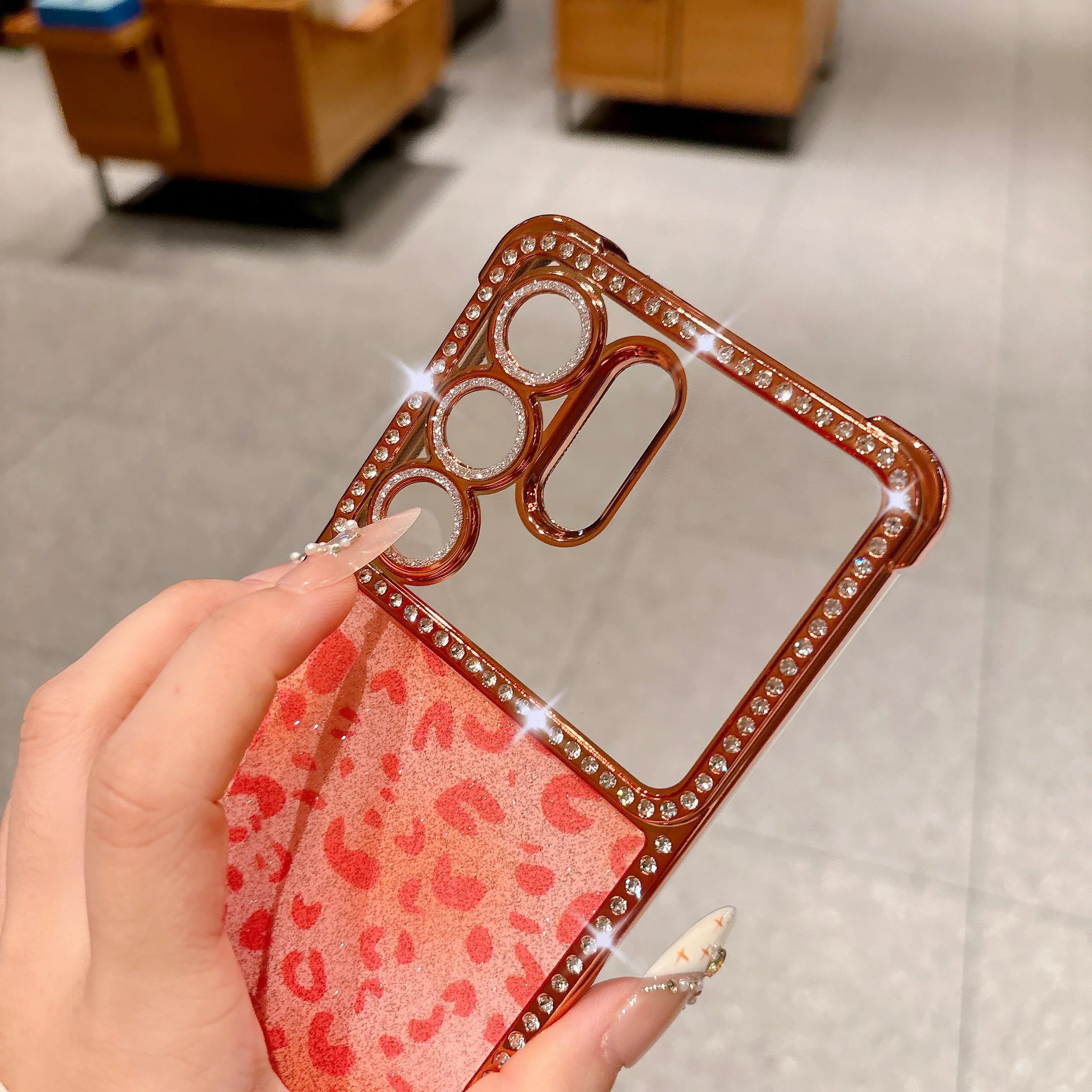 Glitter Diamond Leopard Print Phone Case with Lens Protection and Plating Shockproof Cover