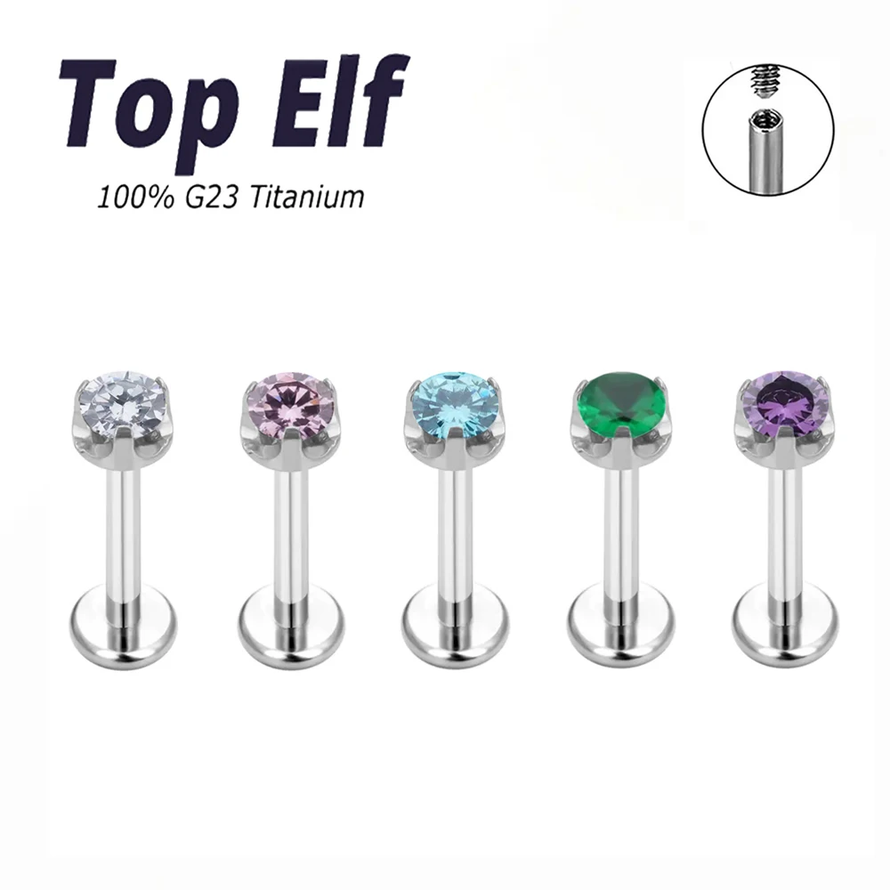 

ASTM F136 Titanium 16G Internally Threaded Round Zircon Stud Lip Labret Monroe Cartilage Tragus Helix Ear Piercing