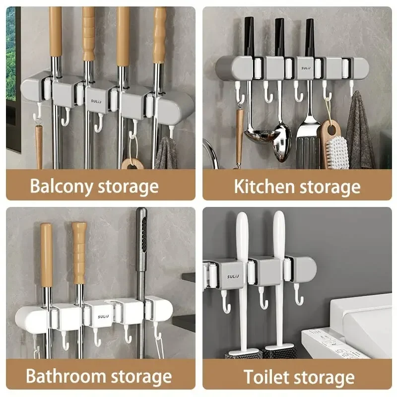 Broom Mop Holder Wall Mounted Kitchen Household Mop Holder Strong Snap Fastener Clamp Multipurpose Bathroom Organizer,mop holder