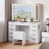 Vanity with LED-Lit Mirror & Electrical Socket, Cosmetic Vanity Station with 11 Compartments and Magnifier, 46'' Dressing Table 1