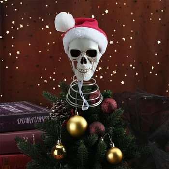 5" Santa Skull Christmas Tree Topper – Gothic Holiday Decoration with Spring Base