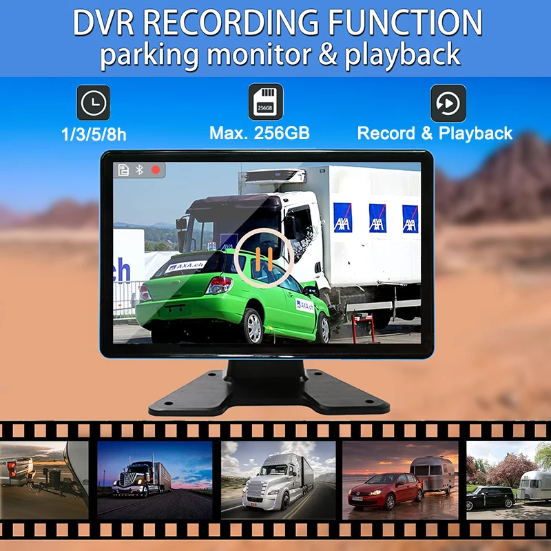10.1" AHD 1080P 4CH Truck Backup Camera Record Monitor Touch Screen Vehicle DVR Kit Rear View Reverse System Parking Monitoring
