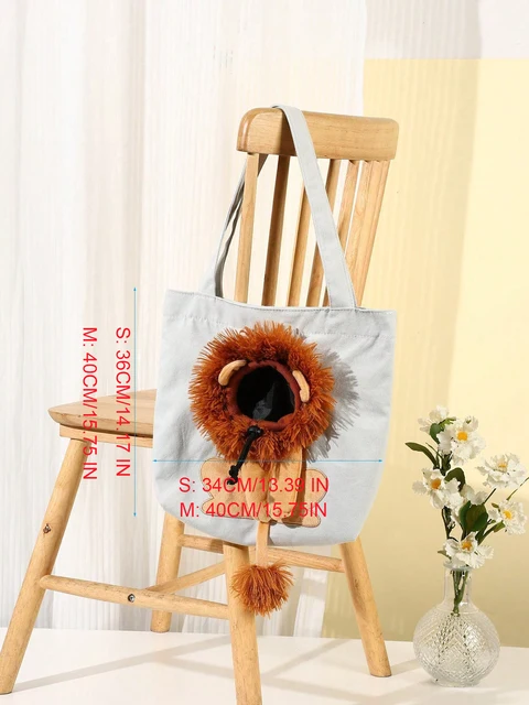 Pet Canvas Shoulder Bag Lion Shaped Cute Cat Carrier Portable  Shoulder Carrying Bag Chest Cat Bag Outdoor Cat Tote 5