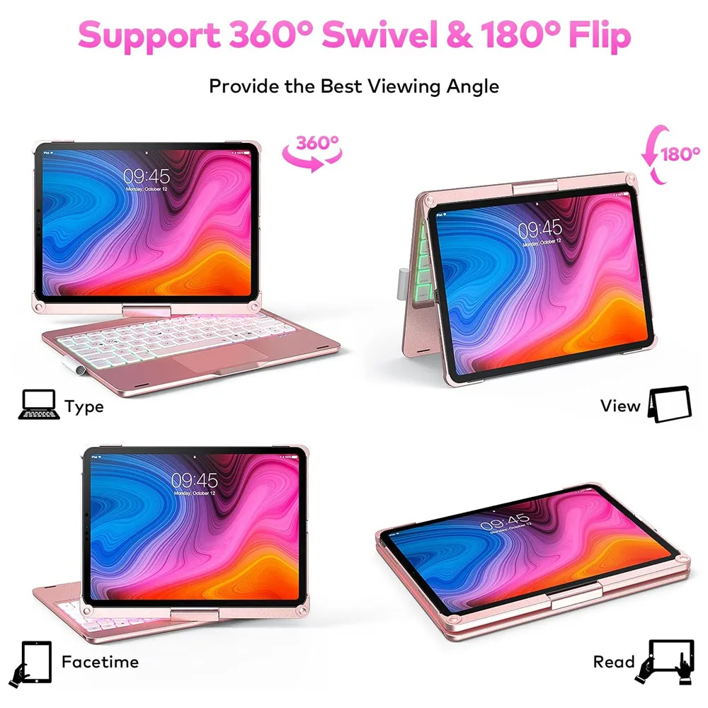 Magic Touchpad Swivel Keyboard Case para Ipad 10.2 7th 8th 9th 10.5 Air 10 10.9 Pro11 Pro12.9 360 Rotation Keyboard Cover - Imagem 4