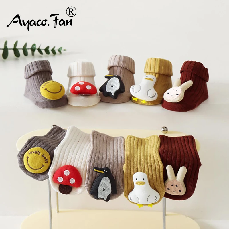 Lot De 3 Paires De Chaussettes Bébé Hiver - Coton Motif Dessin Animé - Pantoufles Chaussettes