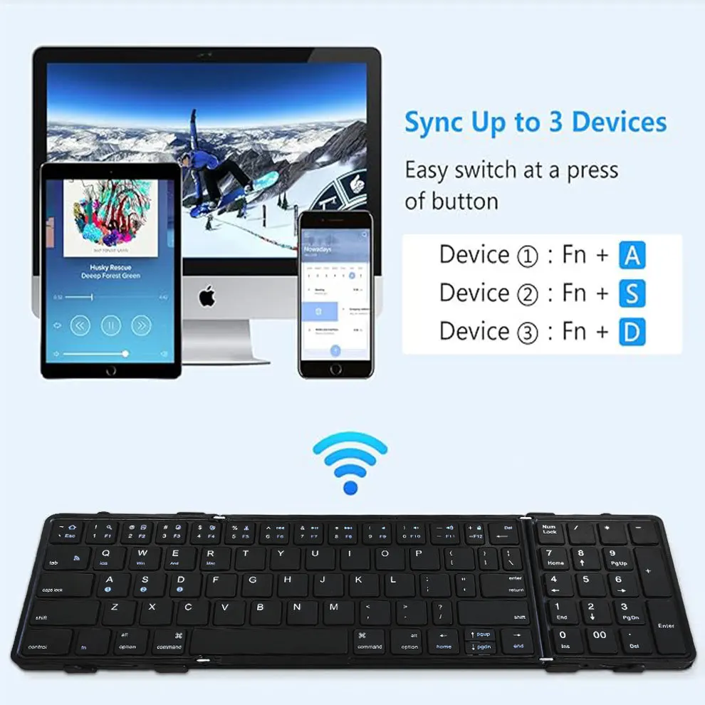 Bow-teclado Bluetooth Dobrável de Tamanho Completo com Teclado Numérico sem Fio Recarregável Portátil Viagem - Imagem 5