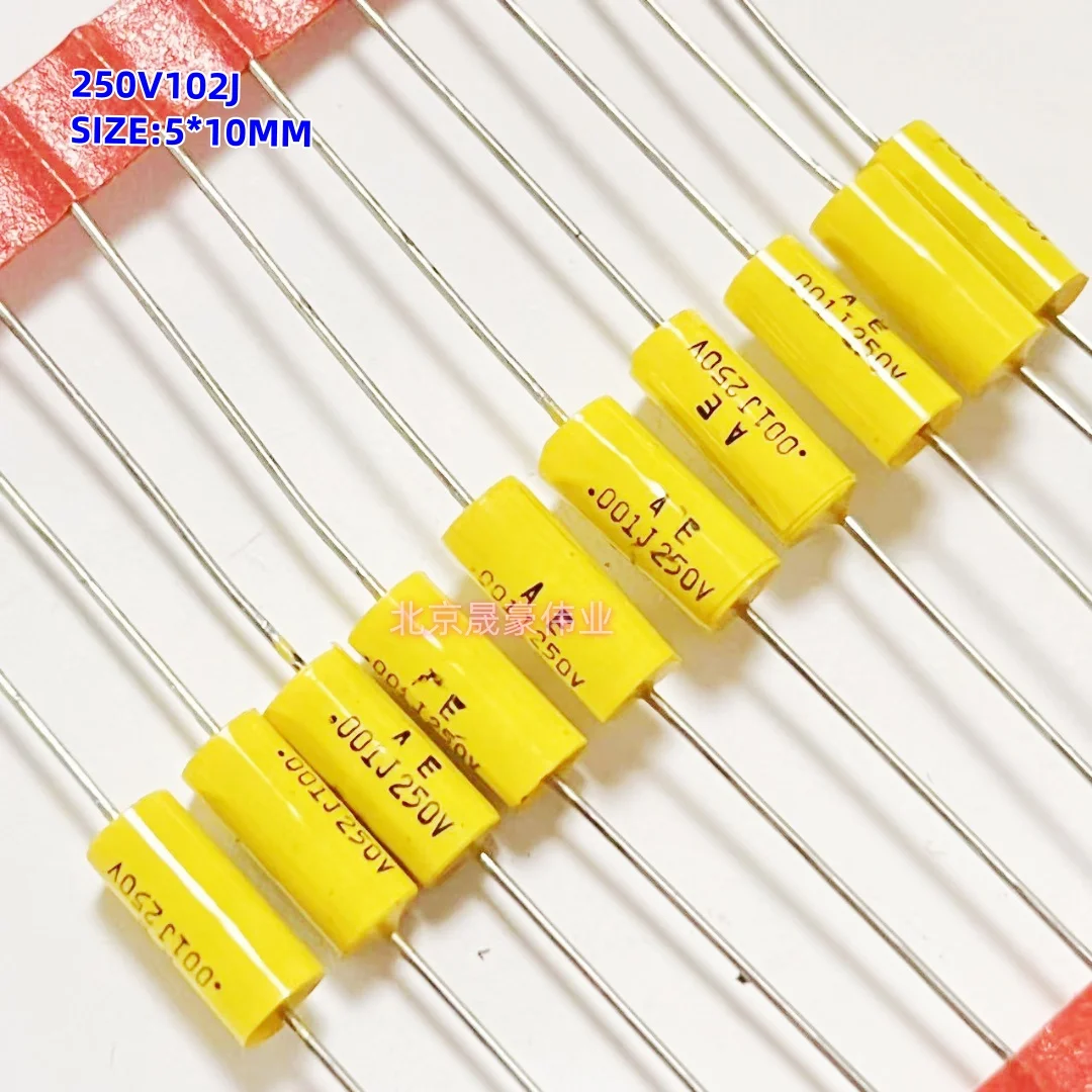 10pcs 250V102 103 104 axial non inductive film capacitor 250V0.01UF/0.1UF axial audio capacitor