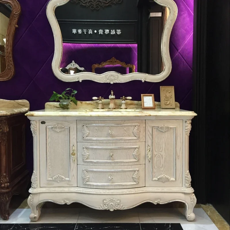 Antique Bathroom Cabinet Combination Solid Wood American Marble Wash Basin Wash Face