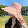 Wide Brim Sun Hat Women Anti-UV Protection Hiking Fisherman Cap Fold Summer Solid Beach Hat Neck Protection Sun Visors 5