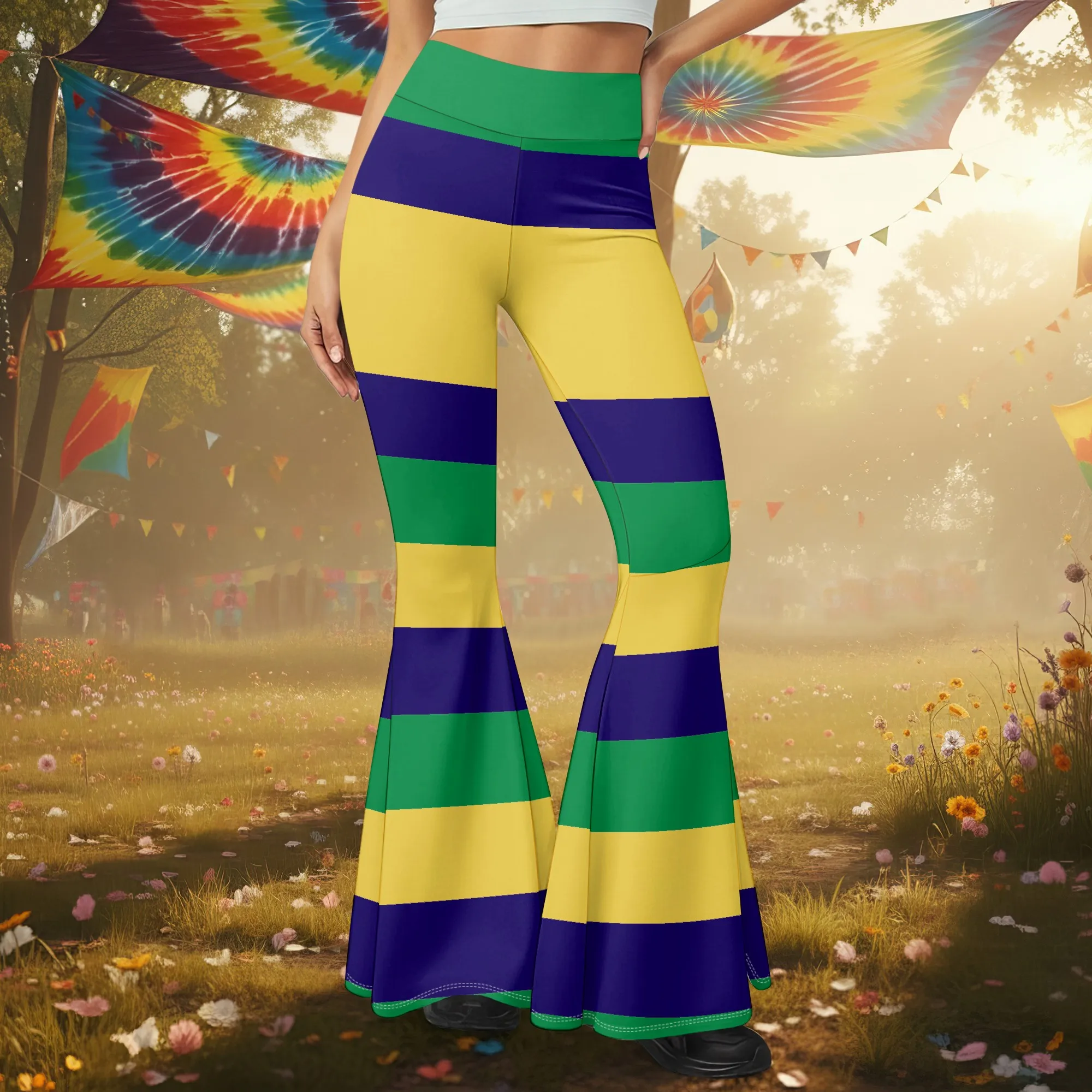 Damen-Freizeithose für Frühling und Sommer mit 3D-Streifenmuster, hochtaillierte, modische Schlaghose. – Detail 3