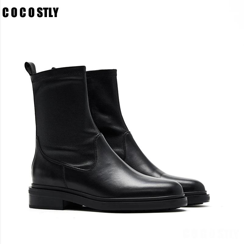 

Shoes For Women 2022 Fashion Black Genuine Leather Martin Boots Female Casual Solid Round Toe Simple Women Shoes chaussure femme