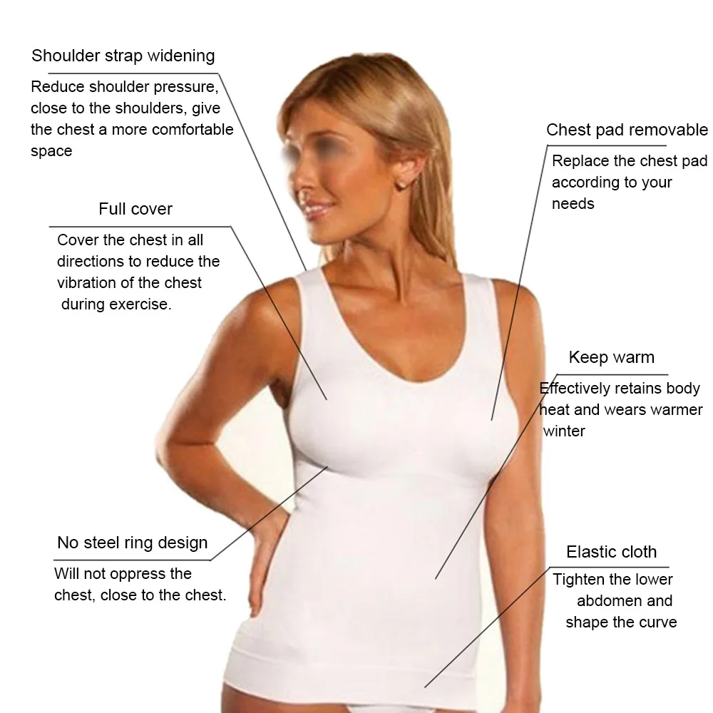 Women Shapewear Tank Tops Fitness Slimming Camisole Underwear Stretch Vest  with Removable Pad Vest