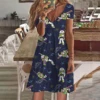 Ladies Clothing Casual Simple Dress Print Disney Toy Story Buzz Lightyear V Neck Short Sleeve Summer Ladies Plus Size Top Skirt 5