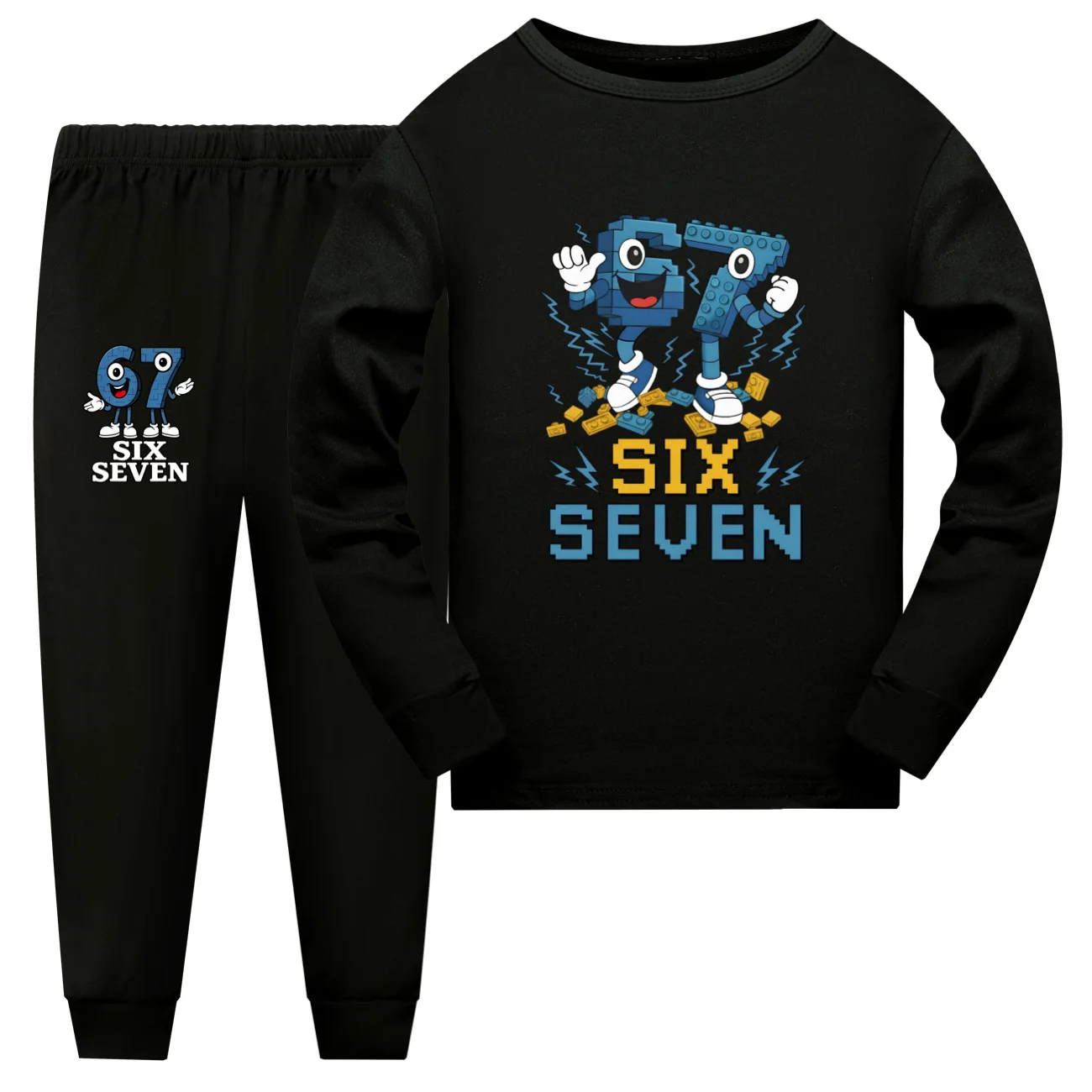 Six Seven Funny Brainrot Meme Kinderkleidung Mädchen Pyjama Set Jungen Langarm Hose Pyjama Herbst Nachtwäsche Anzug