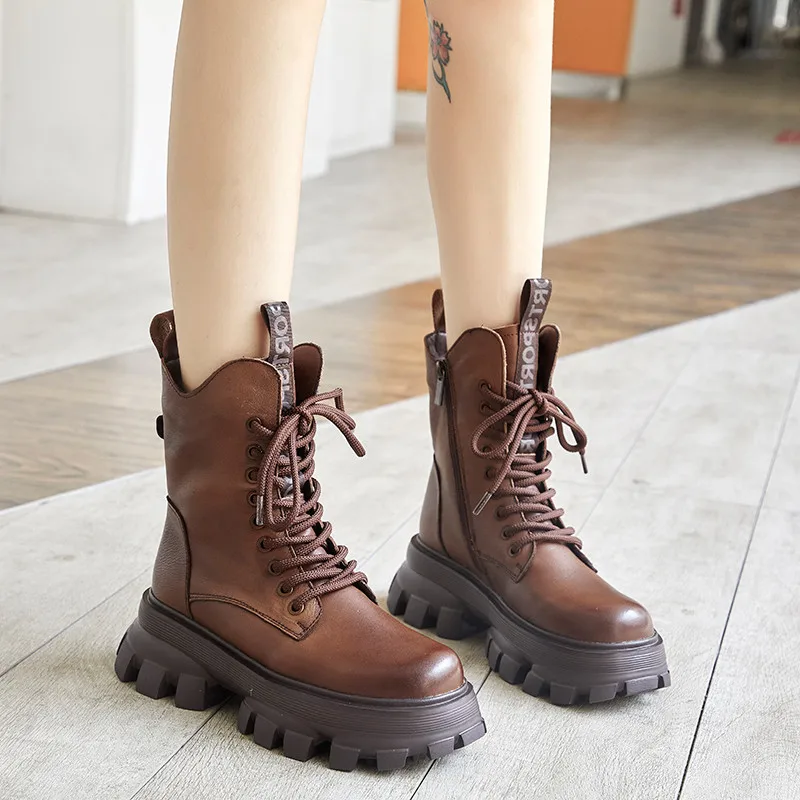 

Shoes Round Toe Flat Heel Lolita Boots Zipper Boots-Women Rock Autumn Ladies Riding Rubber Elegant Ankle 2023 Low Motorcycle boo
