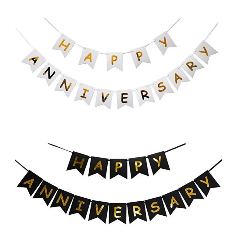 Happy Anniversary Banner Pink & Gold Paper Bunting Sign Anniversary banner hanging on wall