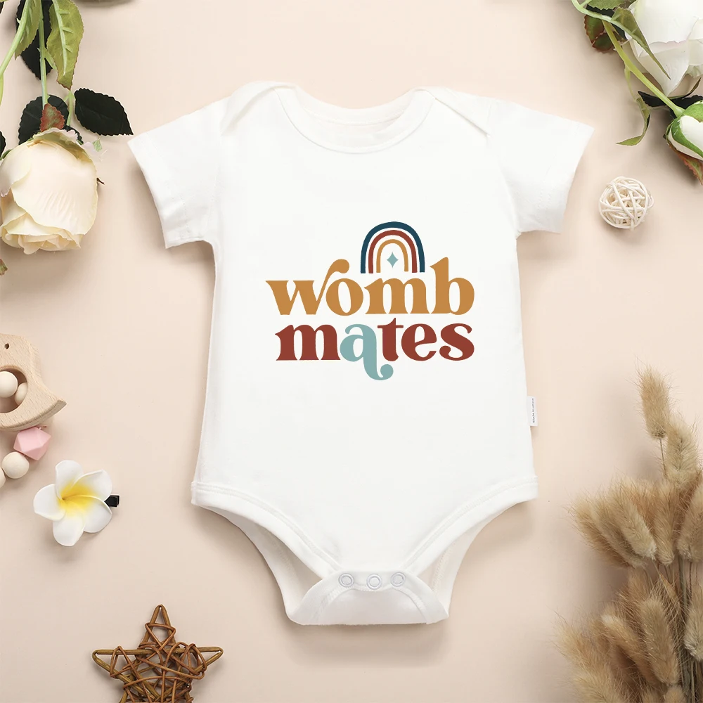 Cute Funny Twin Baby Boys Girls Clothes Womb Mates A B Fashion Newborn Onesie Pajamas Cotton Comzy Infant Outfits Bodysuits 3