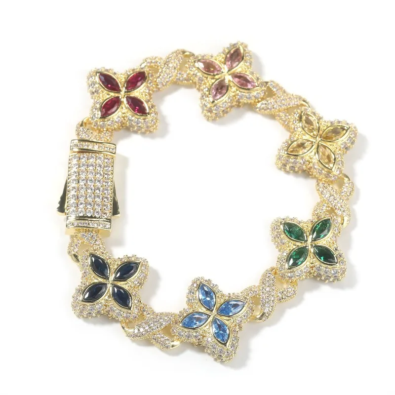 Buntes Blumen-Zirkon-Armband, mehrfarbiges Kristall-Armband, florale Unendlichkeitskette, Statement-Schmuck für Frauen, Party-Geschenke – Detail 5