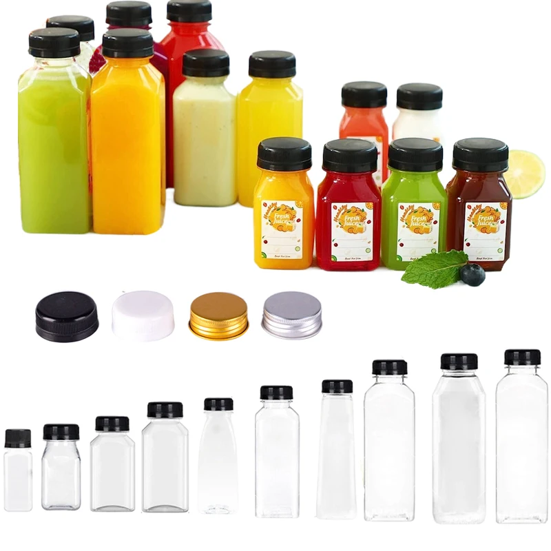 Portable Empty Clear Plastic Juice Bottles 10pcs 60ML-500ML Reusable Water Bottle Juicing Smoothie Milk Containers with Funnel