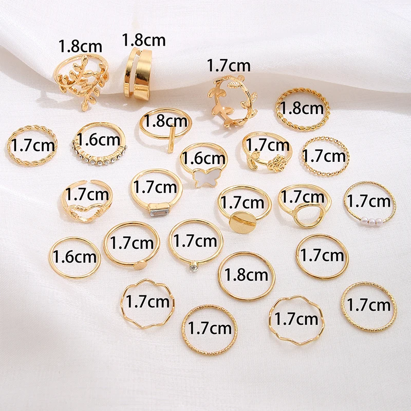 Vintage Gold Color Butterfly Rings Set For Women Fashion Heart Leaves Geometric Twist Ring Hollow Jewelry Trendy Accessories New